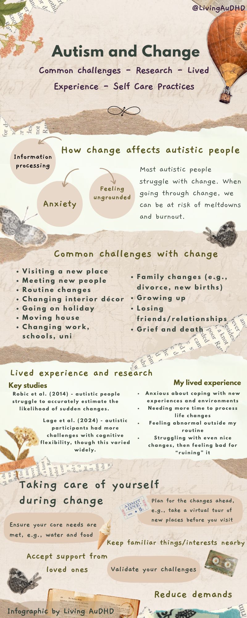 Large infographic summarising key points on autism and change. All content is included in the full article.